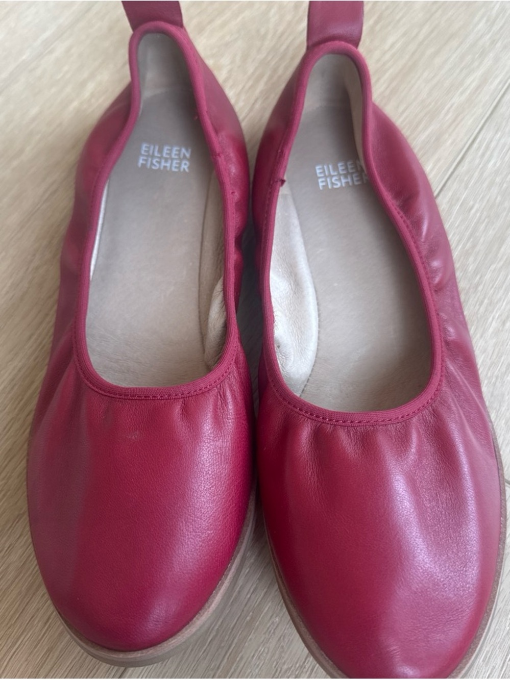 Eileen Fisher Raspberry Red Leather Ballet Flats
